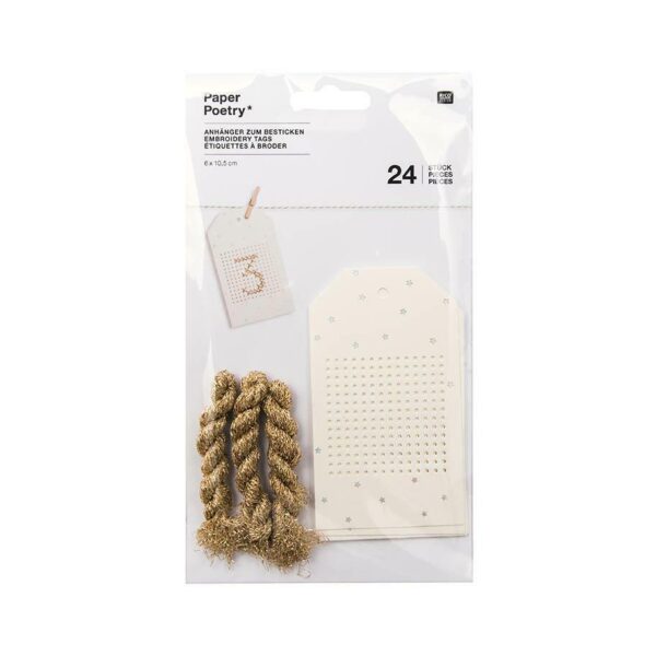 Rico Design - Etiquettes à Broder Crème/Etoiles argent