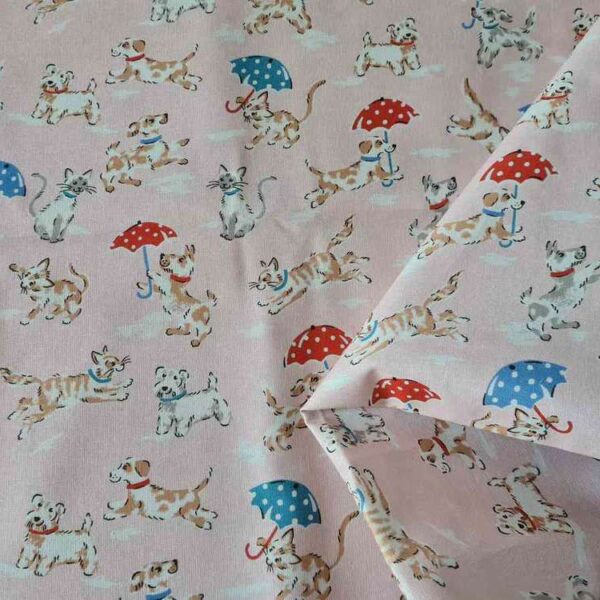 LCF- Tissu Vintage , Chien parapluie rose clair