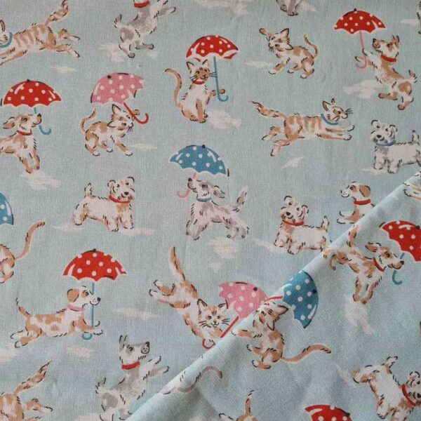 LCF- Tissu Vintage , Chien parapluie bleu ciel