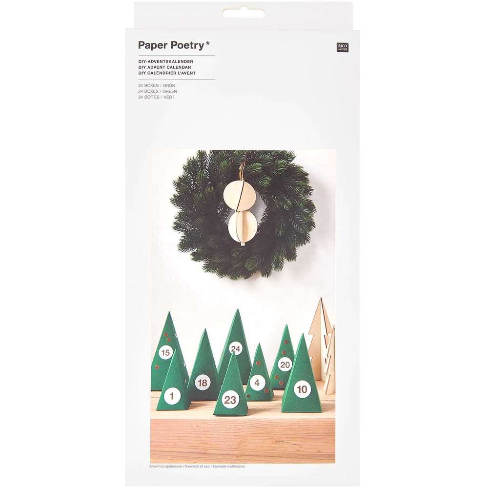 300207_2_ml Rico design - Calendrier l'avent, arbres, papier kraft Vert – Image 1