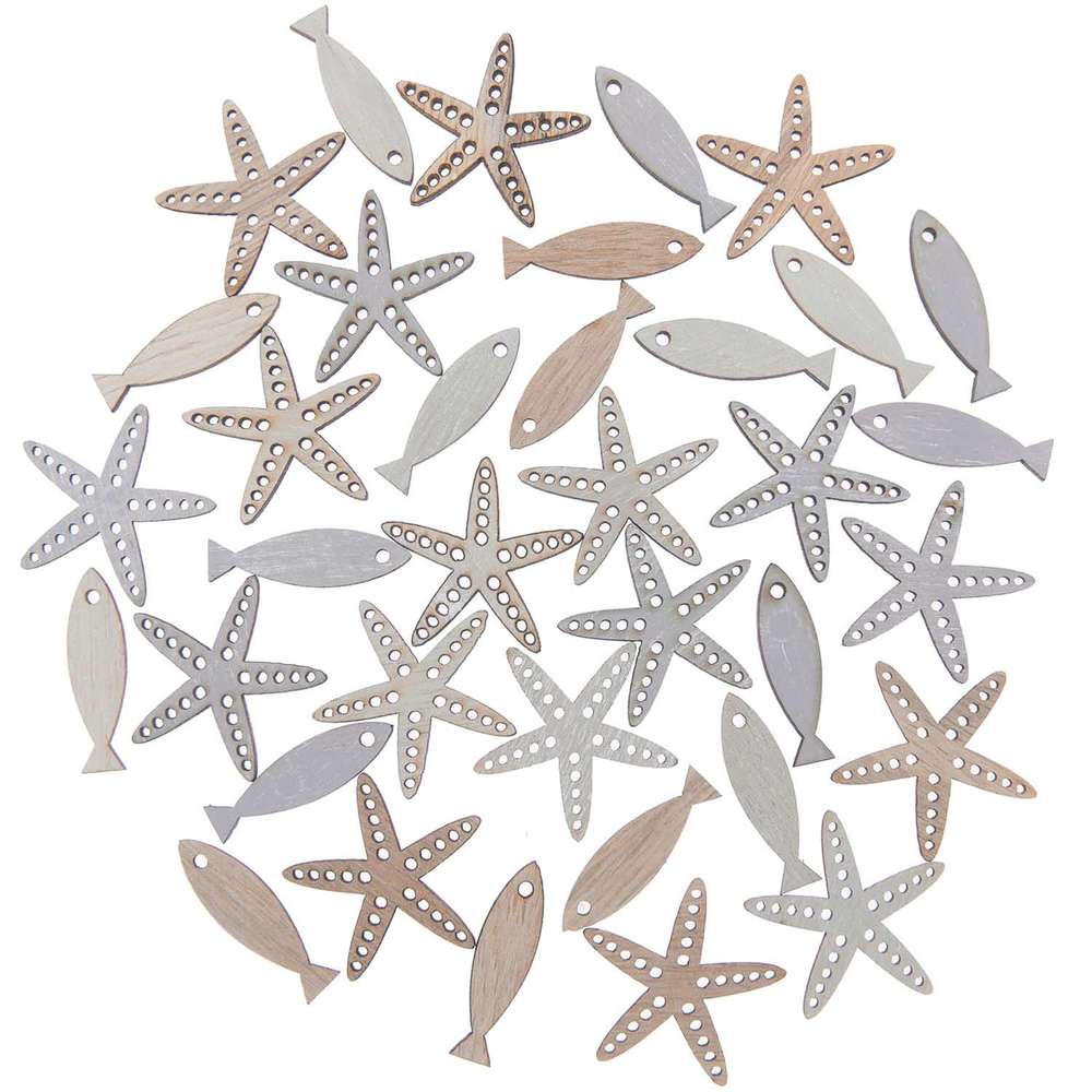 7040.32.25_1_ml Rico design - Déco poisson & étoile de mer mixe, nature, bois, 36 pcs – Image 1