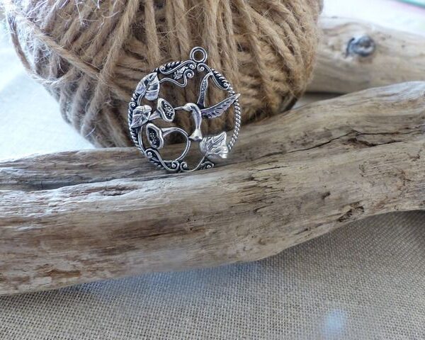 Charm argent - Médaillon Colibri