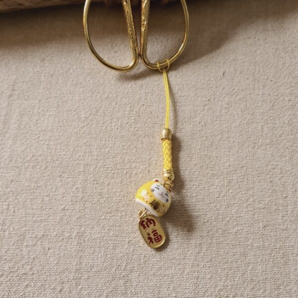 LCF - Porte clé ciseaux chat Maneki Neko porcelaine Jaun